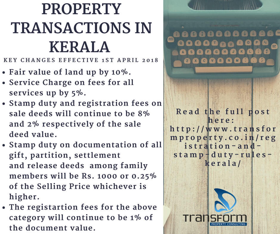 Registration and stamp duty in Kerala - Key changes effective Apr 1, 2018